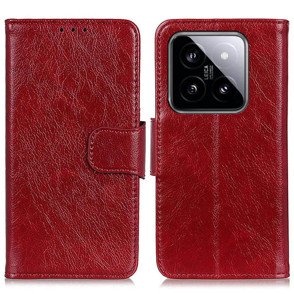 

For Xiaomi 14 Case Split Leather Mobile Phone Stand Wallet Cover Red