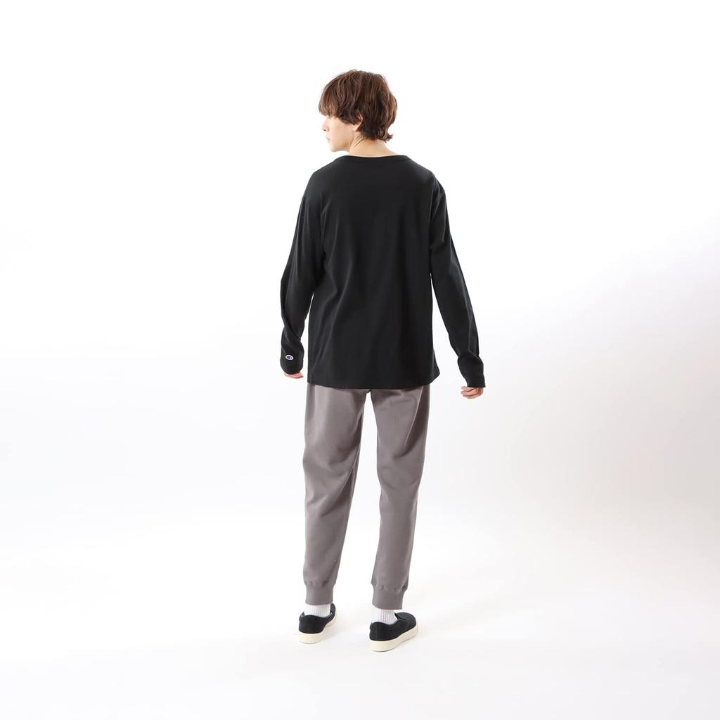 Champion Basic Long Sleeve Crew Embroidered Men's T-Shirt, Neck, 100% Cotton, One-Point Logo, Black, C3-P401Z