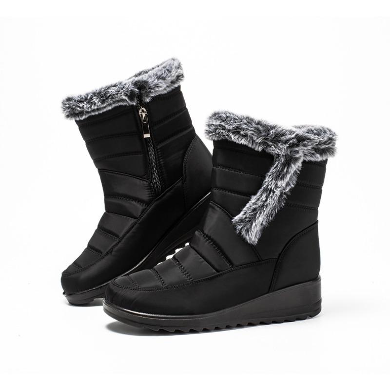 2025 New Style Faux Rabbit Fur Collar High-Top Insulated Women's Snow Boots with Side Chain, Waterproof Women's Boots, Casual Women's Shoes