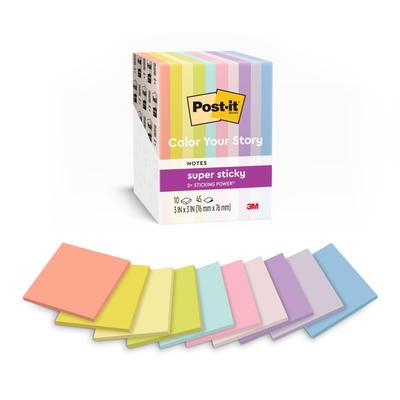 3M Strong Multicolor 76 X 45 Sheets X 10 Pads Limited-Time Offer Post-it Notes, Adhesive, Cute, Large, Assortment, 76mm, (Product Code