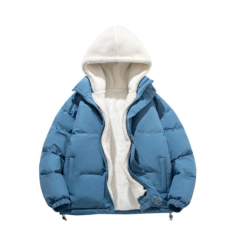 Men's Winter Lambswool Hooded Faux Two-Piece Coat - Thick Plus Velvet Cotton Couple Jacket