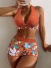 European & American Print Backless Bikini Swimsuit