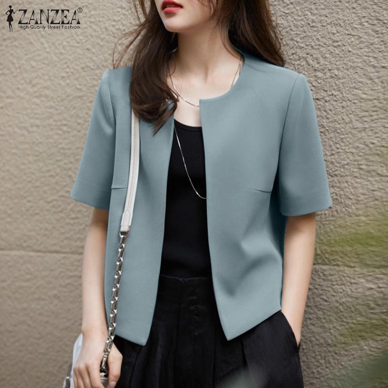 ZANZEA Women Casual O-neck Solid Color Short Sleeve Blouse