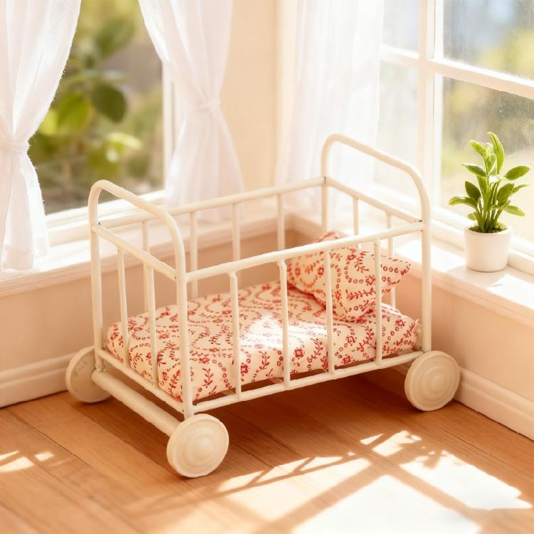 Realistic Miniature Bed Role Play and Display for Dollhouses Enthusiasts, 1:12 Scale, Easy To Assemble, Bassinet Bed