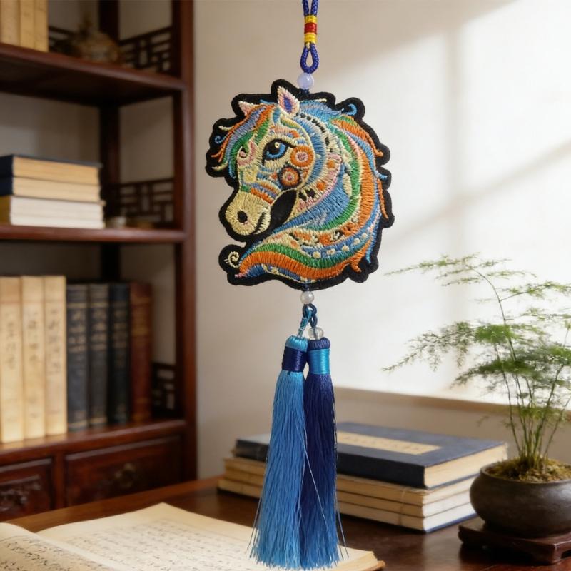 Car Hanging Ornament Chinese New Years 2026 Horse Pendant Charm with Tassels Fengshui Ornament for Car Home Decorations