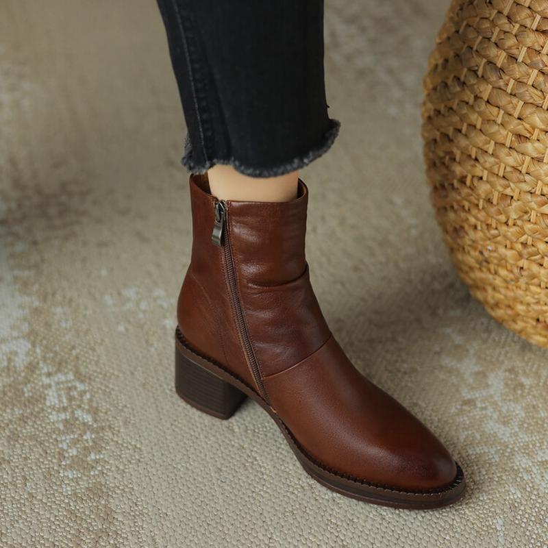 Fashion 2025 New Genuine Leather Fashion Concise Winter Boots Woman Nature Wool Snow Boots Zipper Ladies Platform Shoes Ankle Boots