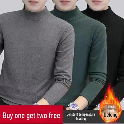 Herrenmode German Velvet Langarm-T-Shirt mit halbohem Kragen - Warm, dick und stilvolle Unterwäsche.