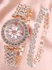 1pc Rhinestone Decor Quartz Watch & 1pc Bracelet