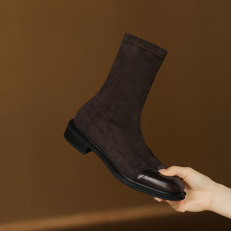 Krazing Po Microfiber Flock Winter Round Toe Size 33 Chelsea Boots Size 43 Zipper High Quality Low Heels Ankle Boots