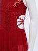 Girls Performance Dress Shiny Sequins Rhinestones Strappy Cutout Waist Side Split Mesh Dancewear