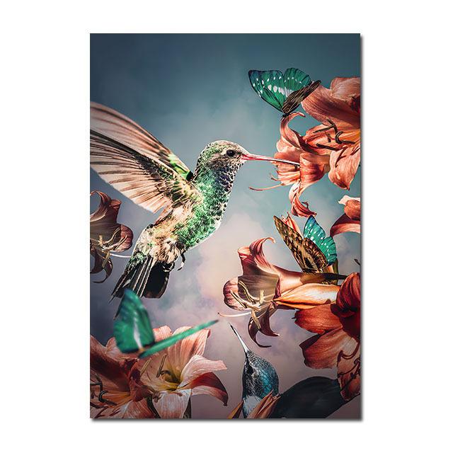 Nordic Posters Beautiful Macaw Parrot In Flowers Canvas Painting Colorful Birds Wall Art Prints Room Wall Decorative Painting