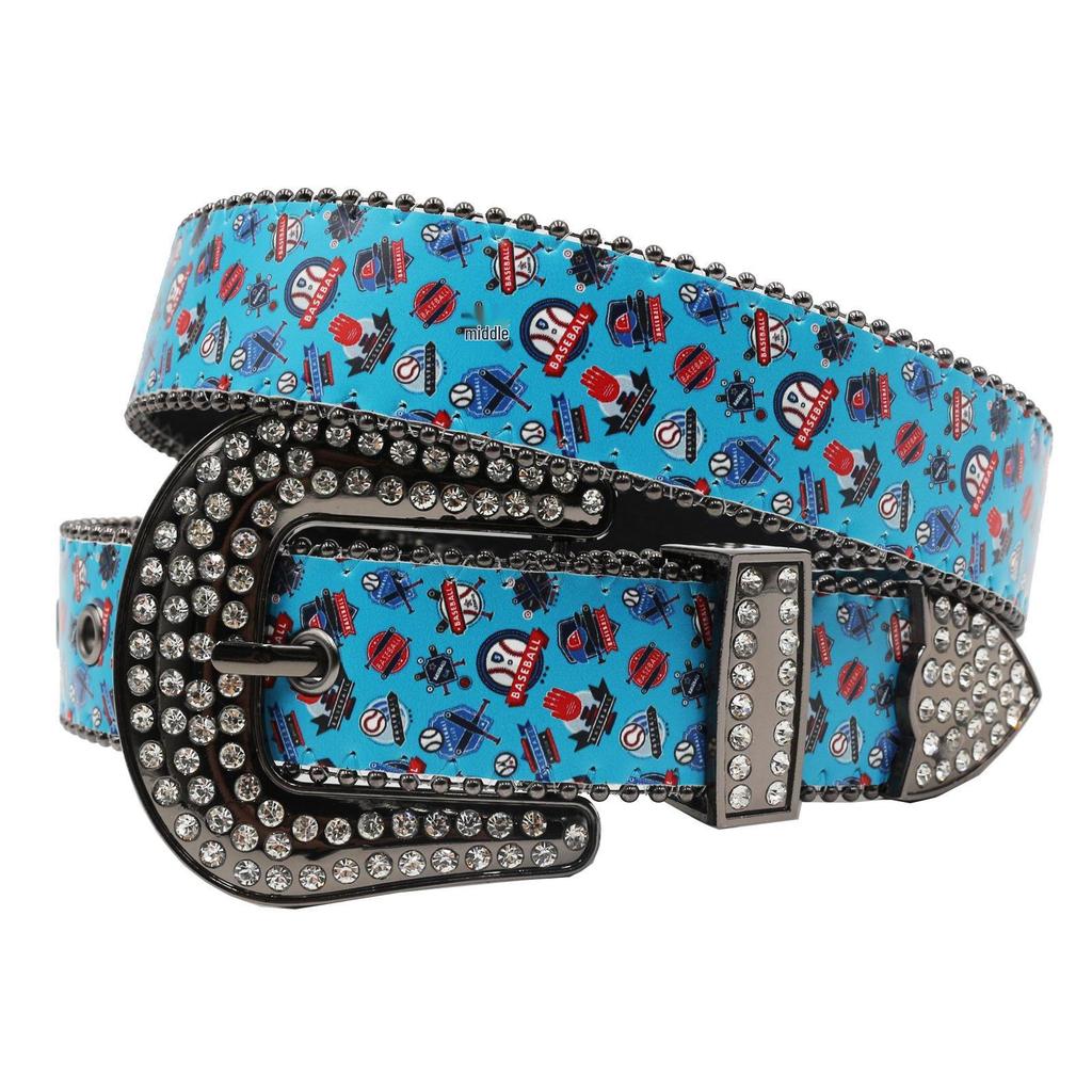 Y2K Graffiti Rhinestone PU Leather Belt - Fashionable & Versatile Waist Accessory