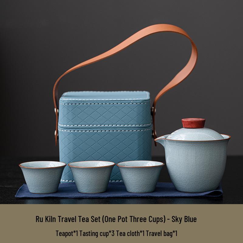 Portable Ceramic Tea Set: One Pot & Three Cups for Outdoor and Business Gifts