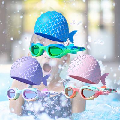 Unisex Swimming Goggles Swimming Caps Set for Child Frog Resistant Swim Goggles Unisex Swim Cap for Boy Girl Swimming