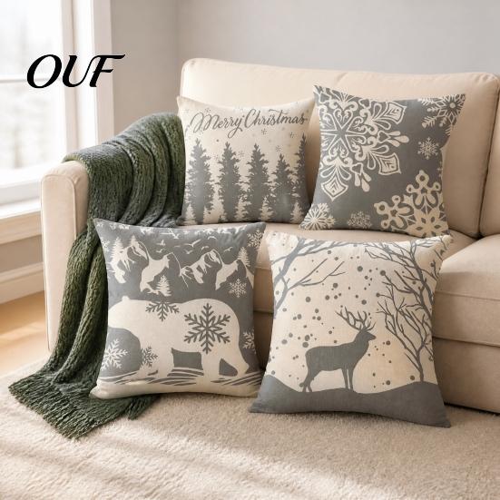 Clear Print Double Sided Cases Christmas Snowflake Cushion Cover, Holiday Throw Pillow Case, 18x18 Red And White Elk Cover Inch Decorative for