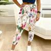 Summer Ladies Realistic Large Flowers Prints Printed Sweatpants Loose Fit Drawstring Joggers Elastic Cuff Daily Casual Pants