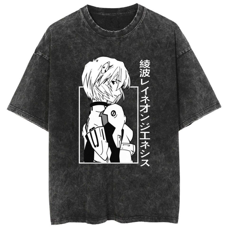 Neon Genesis Evangelion Rei Ayanami Plugsuit Vintage Gewaschenes T-Shirt Sommer Streetwear Grafik-T-Shirt für Männer Frauen