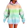 Ladies' Gradient Printed Bow Long Sleeved Loose Fitting Headband With Rope Hooded Sweatshirt Top