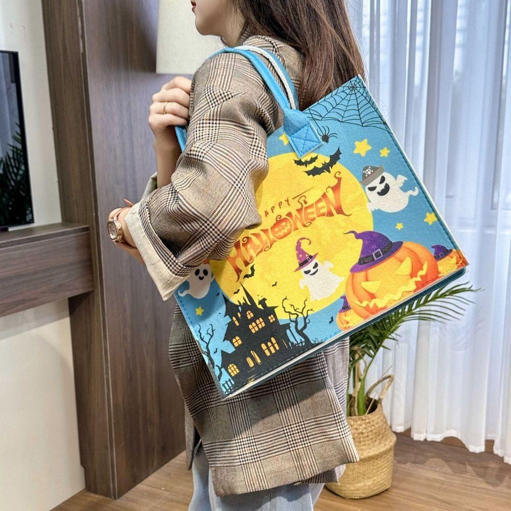 Large Capacity Trick or Treat Bag Fabric Pumpkin Storage Bag Halloween Felt Handbag  Female
