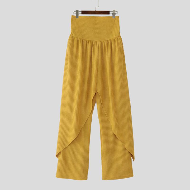 INCERUN Men High Elastic Waist Irregular Layers Casual Long Pants Trousers