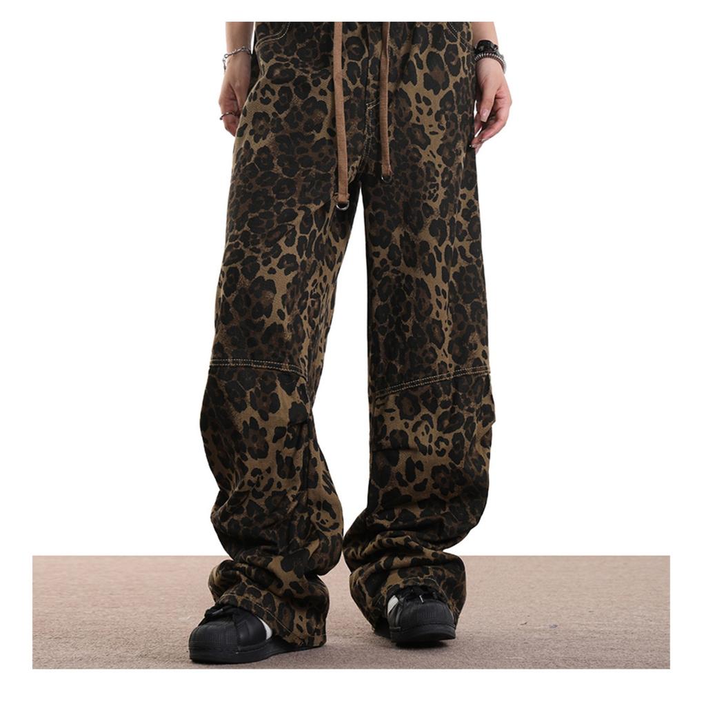 GMXIA Leopard Print Pants Spring Straight Hip Hop Hop Cargo Casual Pants