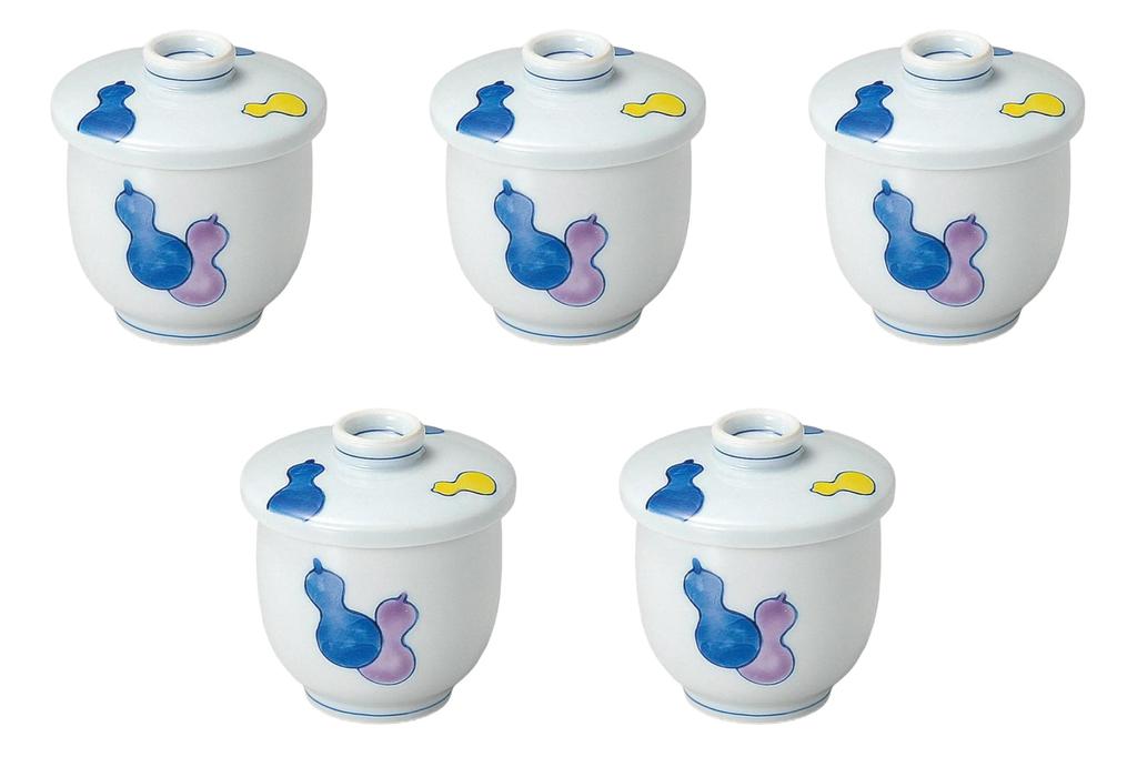 Set of 5 Nishiki Gourd Small Mushi Bowls x 8cm Arita Ware Mini Mushi Bowls Setomonohonpo [7.5 (150cc)]