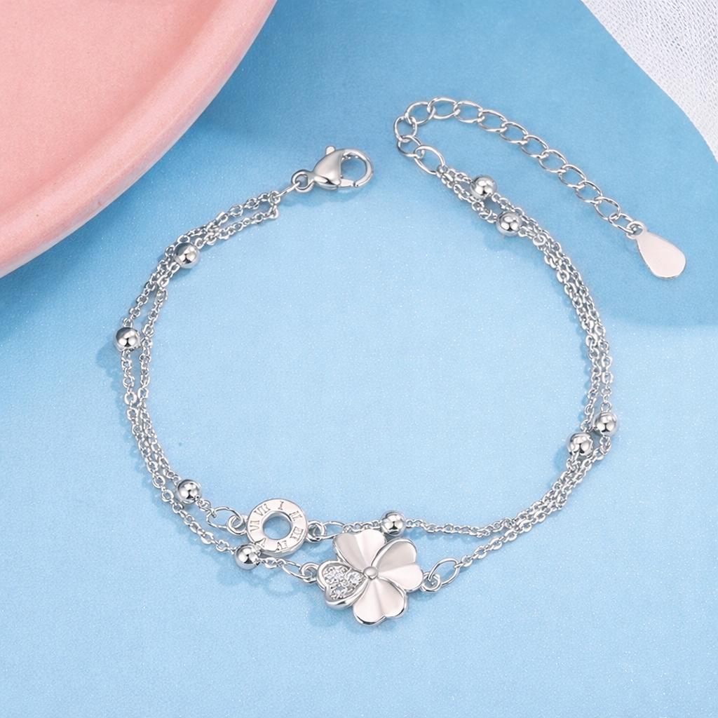 925 Silver Four-Leaf Clover Jewelry Set with Crystals as a Gift