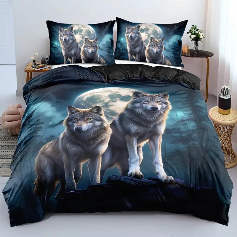 

Wolf Series Down Quilt Cover Digital Printing Quilt Cover Three-Piece Kit Bedding AU Single 145*210
