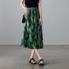 SOFSIL 2026 Summer Printed Green Pleated A-Line Skirt