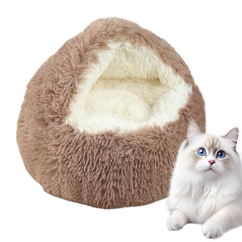 Winter Thermal Shell Cat Bed Soft Plush Pets Bed Shell-Shaped Semi-enclosed Cat Sleeping Nests For Small Dogs Kitten Bed