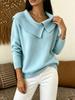 Women's Asymmetrical Drop Shoulder Knit Sweater - Large Lapel, Solid Color, Spring & Autumn