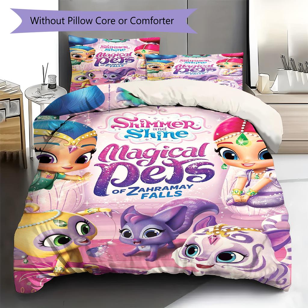 Set Copripiumino Trapuntato con Fantasia Shimmer and Shine Federa Decorazione per la Casa Regalo (1 * copripiumino + 2 * federa, senza nucleo)