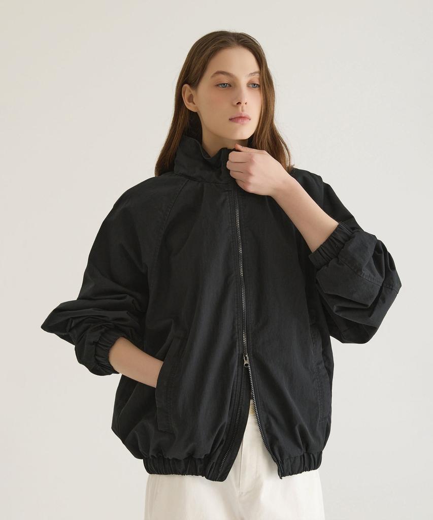 Oatmeal Cafe [Unisex] Cn Washed Windbreaker Jumper - Black