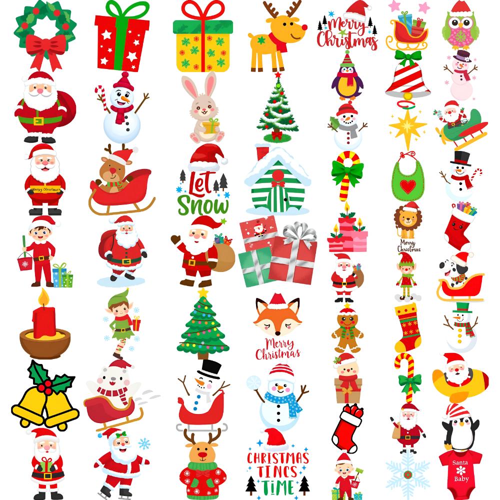 63pcs Temporary Tattoo Christmas Gifts Temporary Tattoo Stickers Penguin Santa Claus Cartoon Elf For Children Shoulders Girls
