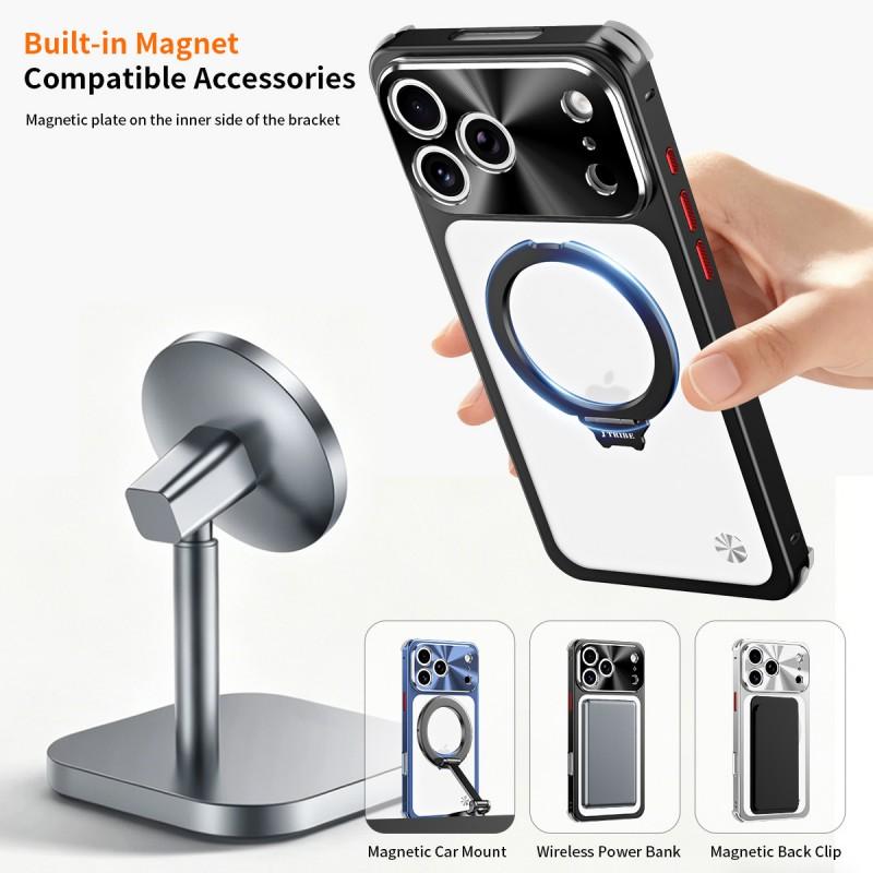 Aluminum Magnetic Phone Case With Built-in Kickstand IPhone 17 Pro Max 16 Shockproof Lens Protection Cover