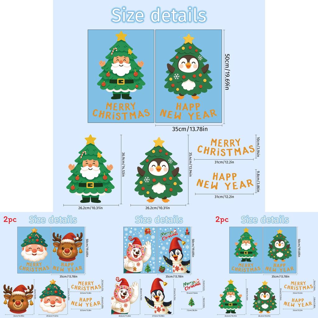 Christmas Window Clings Set With Pvc Vinyl Snowflakes Penguins And Santa For Holiday Decor