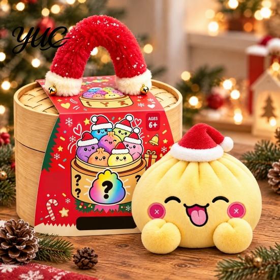 Stuffed Food Plushie Christmas Dumpling Toy with Steamer, Plush Steamed Bun Squeeze Toy, Stress Relief Giant Decoration for Home and Office