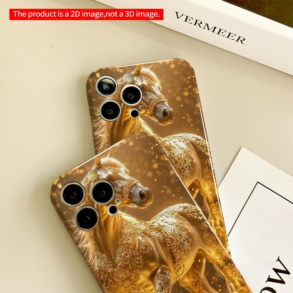 Płaska Złota Konia Wśród Monet Luksusowe Etui na Telefon Pełna Ochrona Twarde Etui na Telefon, Kompatybilne z iPhone 18 Pro Max 17 16 15 14 13 12 11