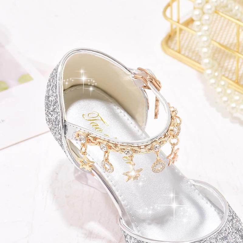 Girls' Sparkly Gold & Silver Princess Crystal High Heels for Kids