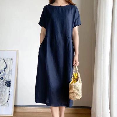 Pure Cotton Large Size Skirt New Spring and Summer Solid Color Simple Medium and Long Loose Thin Dress