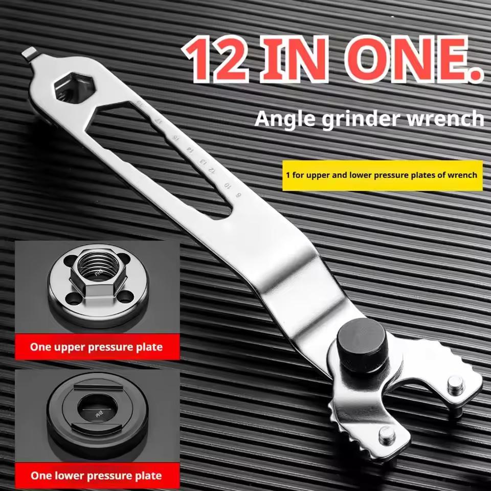 Adjustable Wrench For Angle Grinder With Lock Nut Function And Dual Pressure Plates For Secure Blade Installation