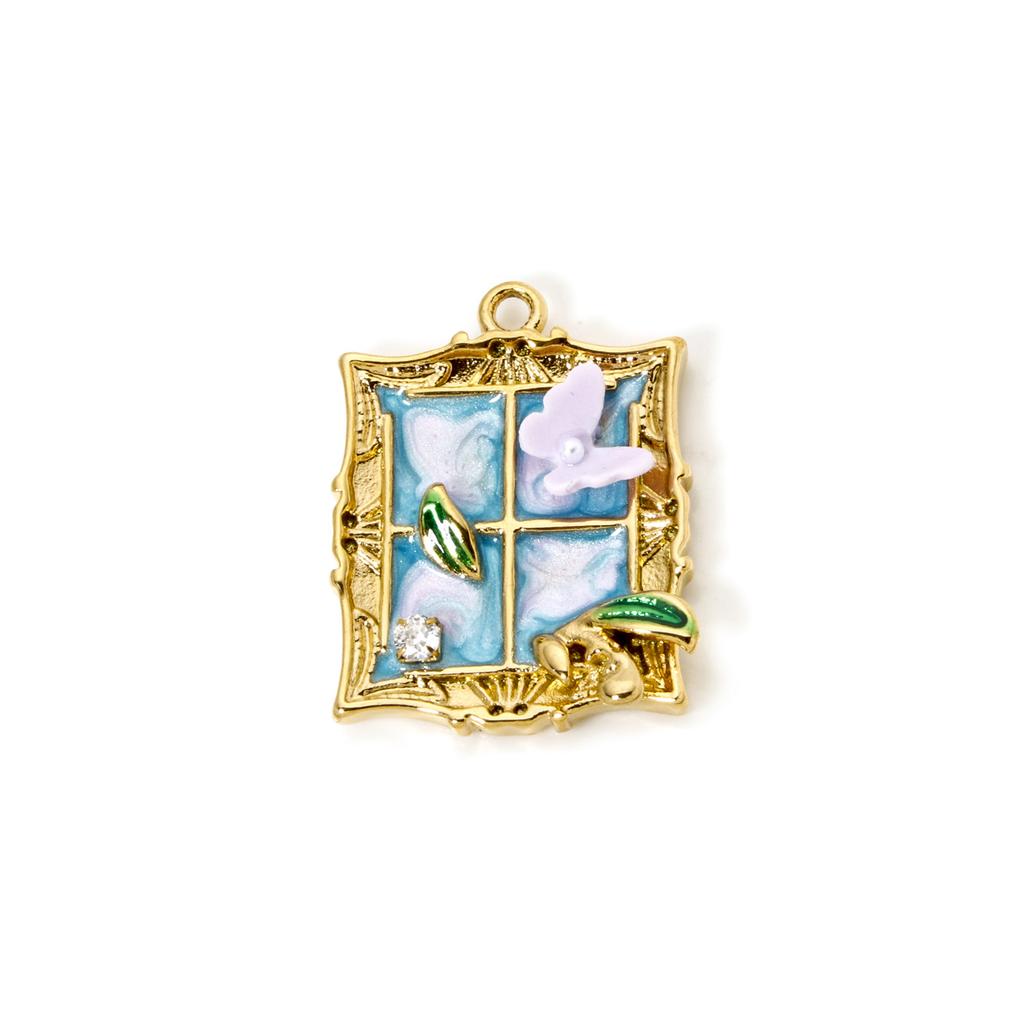 1 Pezzo Ciondoli in Acciaio Inossidabile 304 Placcati Oro 18K Rotondi Fiore Smalto Pittura ad Olio Ciondoli Componenti per Gioielli Fai da Te