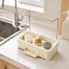 Kitchen Sink Storage Rack with ABS Plastic Basket, Removable Drain Tray and Raised Metal Bar for Hanging a Dishcloth