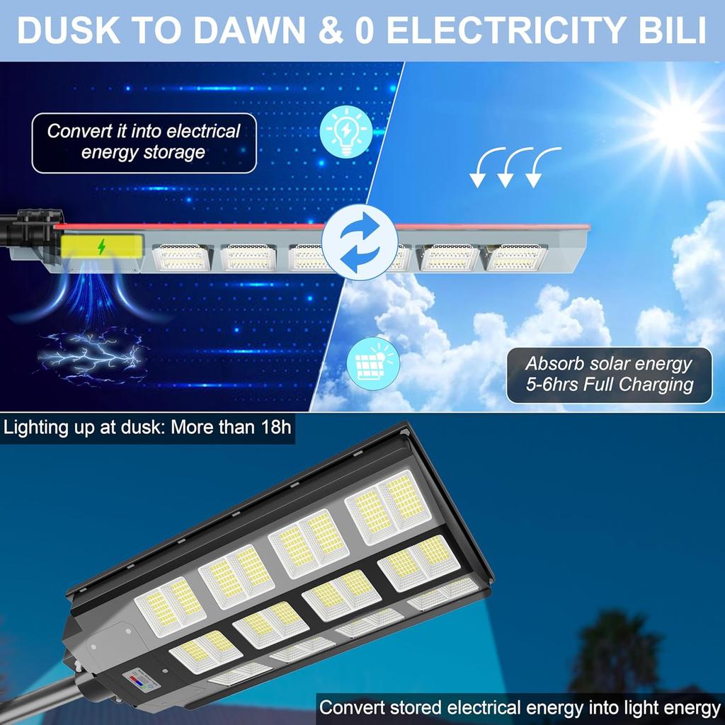 9000W Solar Street Light 240000LM with Remote & Motion Sensor, IP66 Waterproof for Garden, Yard, Path, Parking Lot
