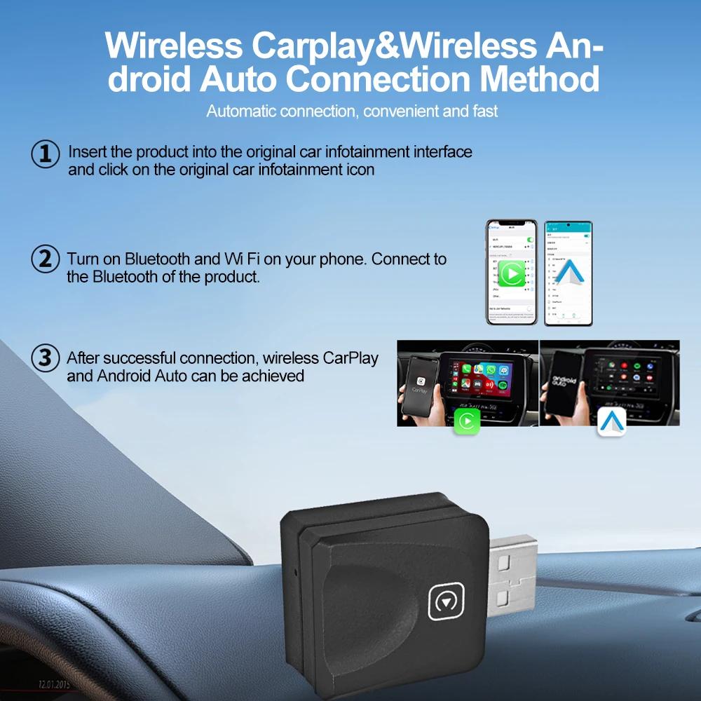 Kebidumei Wireless CarPlay&Android Auto 2in1 Wired To Wireless Adapter Smart USB Dongle USB&Type-C Dual Connector Fast Connect