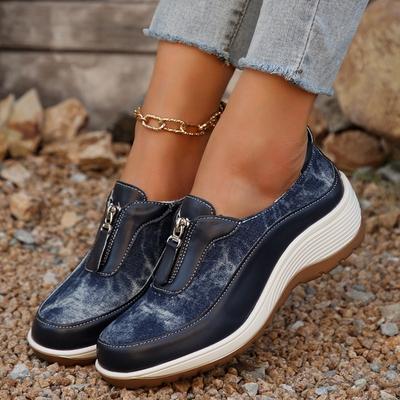 Casual Single Shoes Women's Autumn New Fashion Front Zipper Muffin Heel Low-top Casual Shoes