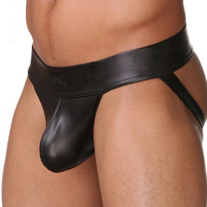 Sexy Lingerie Faux Leather Gay Men's Jockstrap Underwear Erotic Panties Sex Male's Thongs Underwear Low-Rise G-Strings