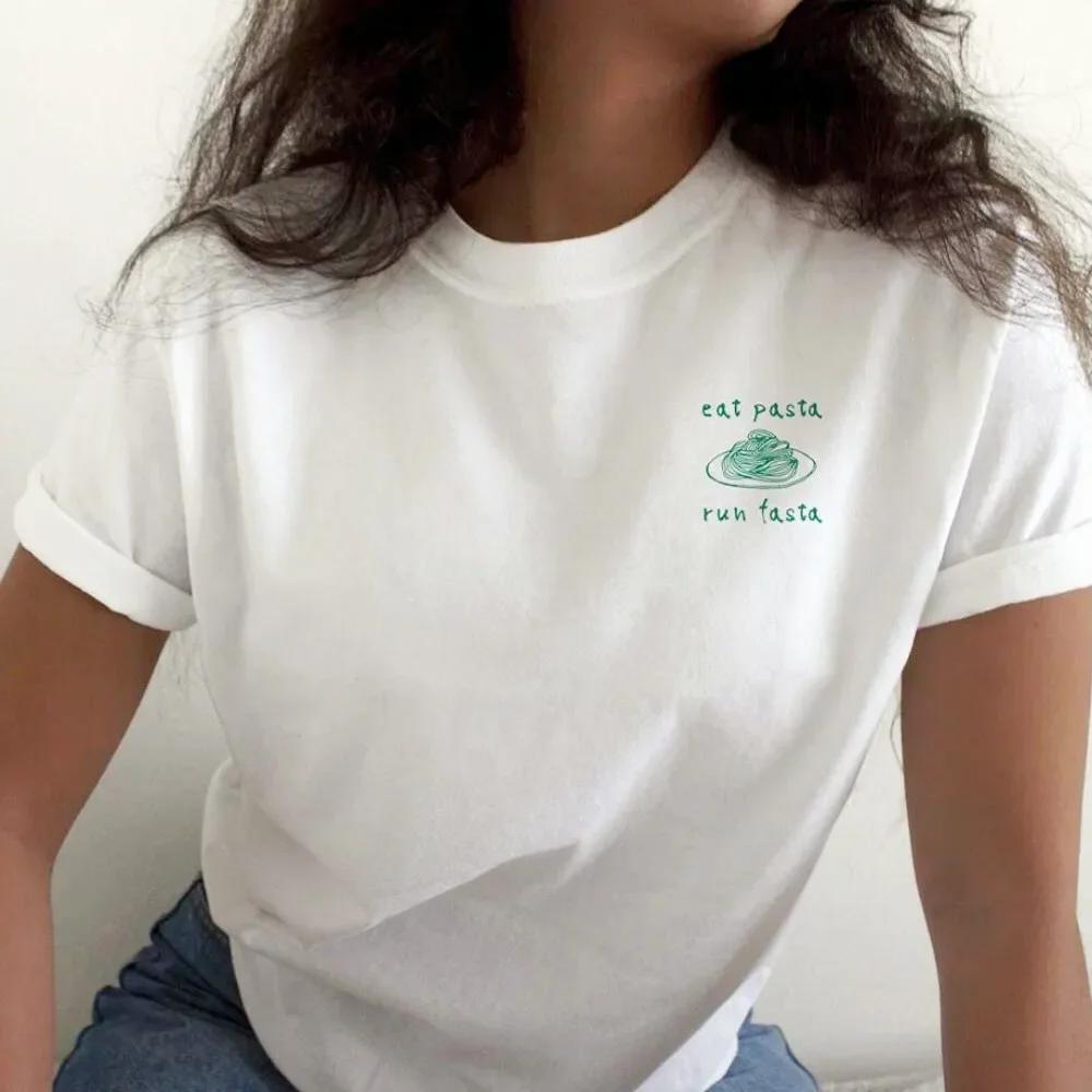 ZX Tee Spring Summer Short Sleeve Tees Eat Pasta Run Fasta Funny Printing Graphic Tops White Casual Vintage Tshirts Harajuku T Shirt