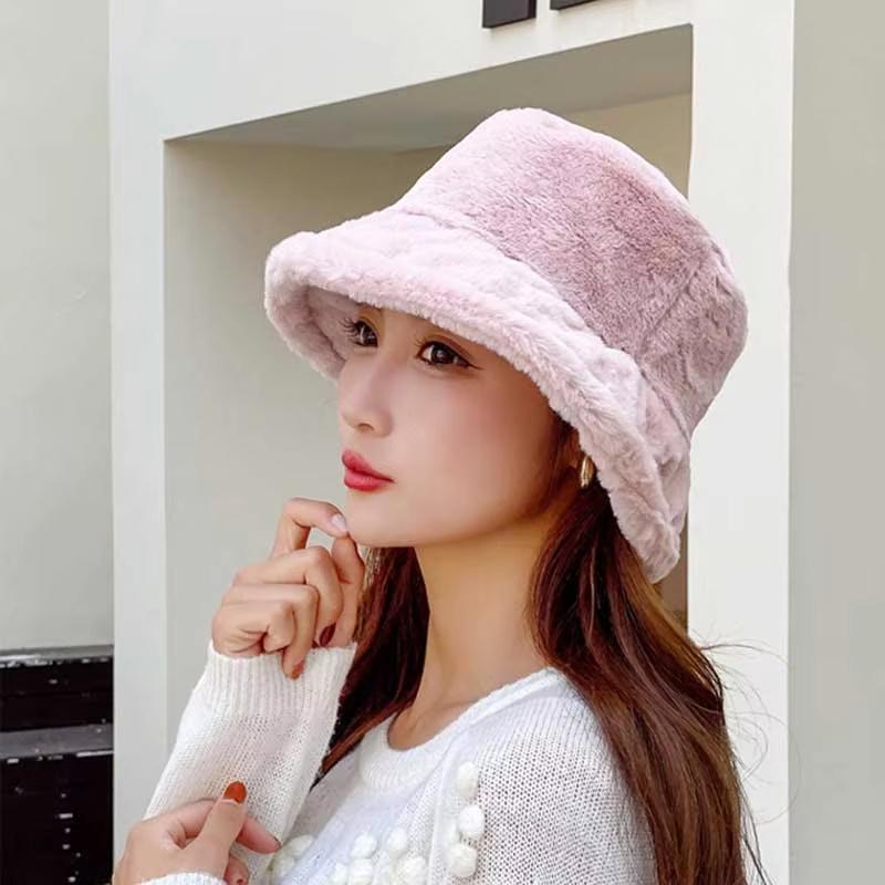 Korean Lamb Faux Fur Bucket Hat Lady Winter Warm Soft Panama Hat Outdoor Fisherman Cap For Women Solid Color Beanie Bonnet 2025