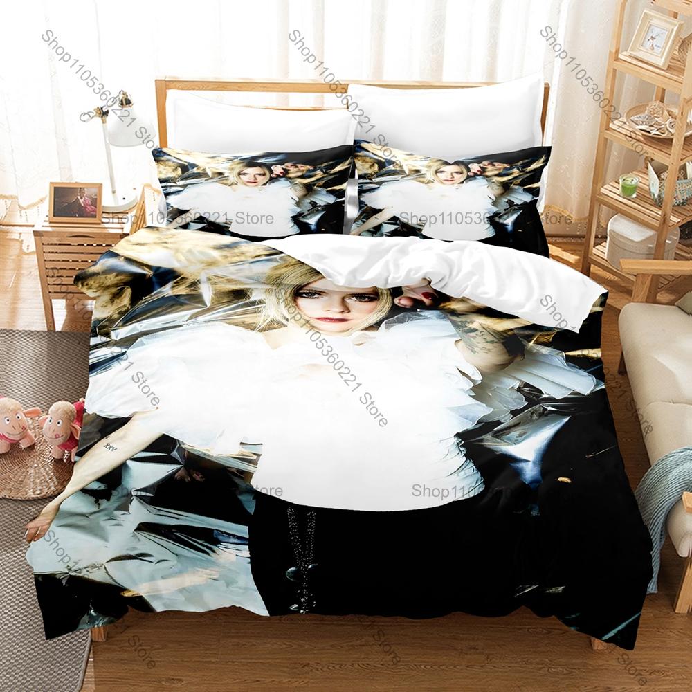 Avril Lavigne 3Pcs Bedding Set 3D Printed Music Singer Duvet Cover Pillowcase Twin Full Queen King Size Soft Microfiber